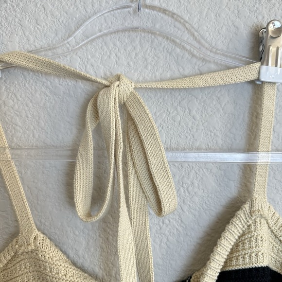 House of Harlow 1960 Tan Black Stripe Crochet Halter Midi Dress Size Large Boho - Picture 8 of 11